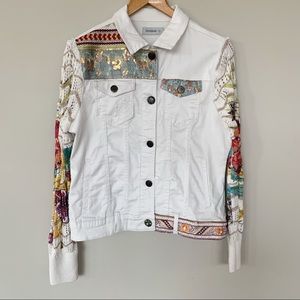 Desigual Embellished Denim Jacket with Knit Sleeve